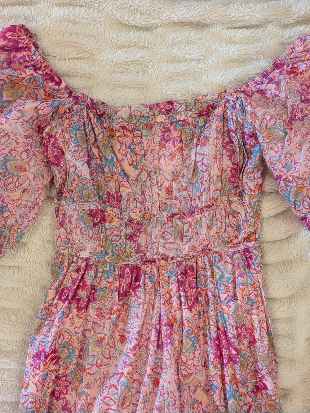 Fate Lilac Pink Smocked Off-Shoulder Dress